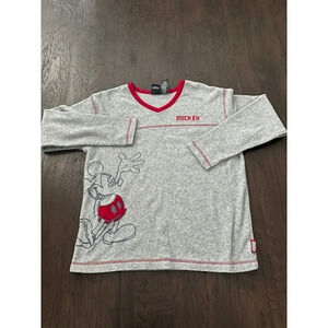 MICKEY UNLIMITED‎ Mickey Mouse Gray & Red Fleece Top V-Neck  b40